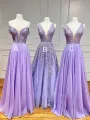 Aniyah |A Line Plunge V Neck Lace Chiffon Prom Dress(Purple,2)
