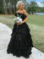 Vanessa |Strapless A-Line Tiered Crinkled Tulle Prom Dress(Black,2)
