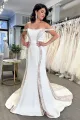 Simple Mermaid Off The Shoulder Satin Wedding Dresses with Appliques