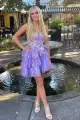 Reneya | Cute A-Line Sweetheart Lilac Sequin Tiered Short Homecoming Dresses