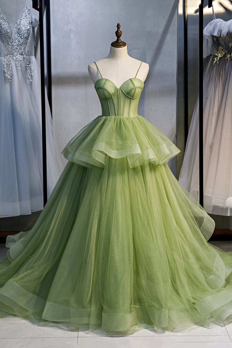Ellianna | Green Sweetheart Tulle Long Prom Dress. Beautiful A-Line Evening Graduation Dress
