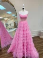 Aubriella |A Line Strapless Corset Glitter Tulle Prom Dress with Ruffles