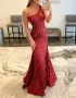 Yaretzi |Mermaid Unique One Shoulder Sequins Prom Dress(Burgundy,2)