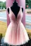 Thalia |A Line Tulle V Neck Homecoming Dress With Beading(Pink,2)