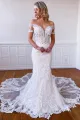 Laney | Mermaid Off-the-Shoulder Short Sleeves Long White Lace Bridal Dress