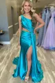 Shannon | Charming Mermaid One Shoulder Satin Prom Dresses with Slit