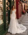 Modern Long Sleeves Mermaid Lace Ivory Wedding Dresses(Diamond White,2)