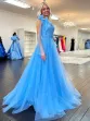 Ximena | Cute A Line One Shoulder Blue Tulle Prom Dress with Appliques(Blue,2)