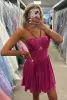 Seresa | Gloden A-Line Metallic Spaghetti Strap Pleated Homecoming Dress(Fuchsia,2)
