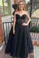 Addilyn |A-line Strapless Multi-Layers Tulle Prom Dress with Slit(Black,2)