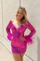 Ronna | V Neck Hot Pink Sequins Short Tight Homecoming Dress(Hot Pink,2)