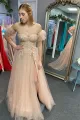 Tulle 3D Floral Lace Sweetheart A-Line Prom Dress with Slit