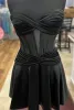 Tricia | Strapless Fuchsia A-line Pleated Homecoming Dress with Keyhole(Black,2)