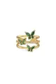 18k Gold Plated Butterfly Adjustable Triple Wrap Open Ring(Emerald,One Size)