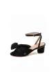 Outdoor Satin Peep Toe Chunky Heel Shoes With Buckle Bowknot(Black,US5)
