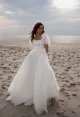 Charming A-Line Square Neck Short Sleeves Wedding Dresses with Train(Diamond White,2)