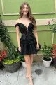 Sadie | A Line Tulle Tiered Short Homecoming Dress(Black,2)