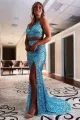 Briana |Two Piece Mermaid Sequins Prom Dress with Slit(Blue,2)