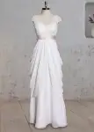 Special Design Lace Cap Sleeve Chiffon Skirt With Champagne Sash