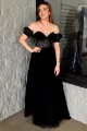 Rachel |A line Sweetheart Chiffon Prom Dress with Puff Sleeves(Black,2)