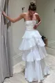 Cute A-Line  Chiffon Strapless Tiered Wedding Dresses(Diamond White,2)