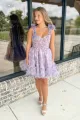 Xella | Cute A-Line Sweetheart Lavender Floral Printed Short Homecoming Dresses