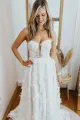 A-Line Sweetheart White Lace Wedding Dresses with Straps