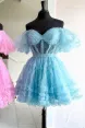Naomi | A Line Off the Shoulder Tulle Homecoming Dress(Blue,2)