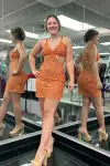 Orange Sequins V Neck Tight Short Homecoming Dresses