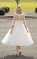 Tea-Length A-Line Bateau Neck Illusion Sleeve Bowed Tulle Wedding Dress(Diamond White,2)