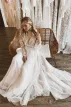 A-Line Lace Top Flare Sleeves Open Back Wedding Dress(Diamond White,2)