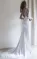 Bateau Lace Long Sleeve Sheath Chiffon Wedding Dress With Sweep Train(Diamond White,2)