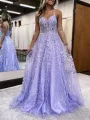 A Line Spaghetti Straps Lilac Corset Prom Dress with Appliques