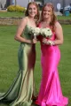 Sage Green Spaghetti Strap Backless Trumpet Long Gown(Hot Pink,2)