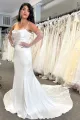 White Cowl Neck Covered Button Back Mermaid Long Wedding Dress
