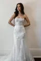 Mermaid Spaghetti Straps White Tulle Wedding Dresses with Appliques