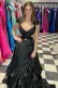Brittany | Red Cutout Ruffle A-Line Long Prom Dress with Slit(Black,2)