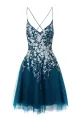 Bella | Aline Short Glitter Tulle Homecoming Dress with Appliques(Ink Blue,2)