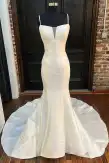 Mermaid White Spaghetti Straps Long Lace Wedding Dress