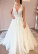 Elegant A Line V Neck Tulle Wedding Dresses with Appliques