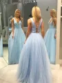 Alaiya |A-Line V Neck Glitter Tulle Prom Dress(Sky Blue,2)