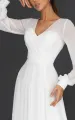 A-Line V-neck Chiffon Long Sleeves Zipper Wedding Dress(Diamond White,2)