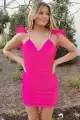 Atilda | Hot Pink V-Neck Feather Strap Backless Bodycon Mini Homecoming Dress