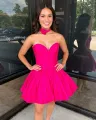 Verde | Sage Green Strapless Satin Short Homecoming Dresses(Hot Pink,2)