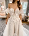 Cute A Line Sweetheart Tulle Wedding Dresses with Lace(White-Nude,2)