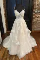 Halle | A-Line Straps Ivory Long Wedding Dress with Appliques