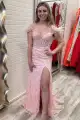 Paloma |Mermaid Feather Off the Shoulder Lace Prom Dress(Pink,2)