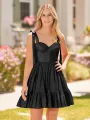 Sabrina | A-line Sweetheart Pink Ruffled Taffeta Homecoming Dress With Bow Straps(Black,2)