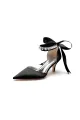 Pointed Toe Ribbons Kitten Heels With Diamond(Black,US5)
