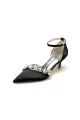 Elegant Pointed Toe Rhinestone Kitten Heels(Black,US5)
